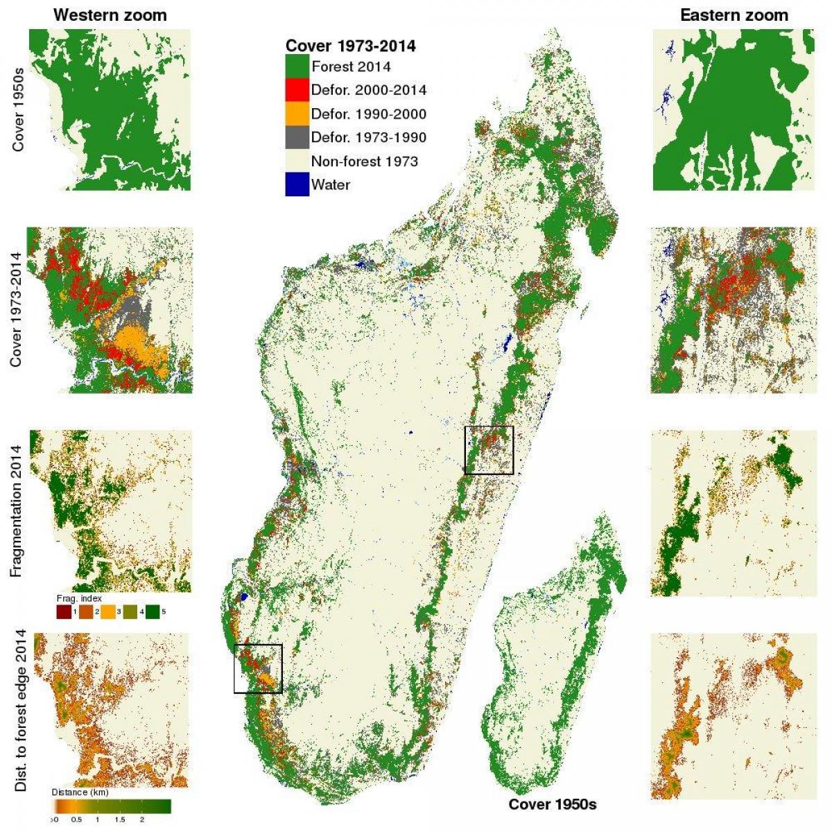 mapa odlesňování Madagaskaru