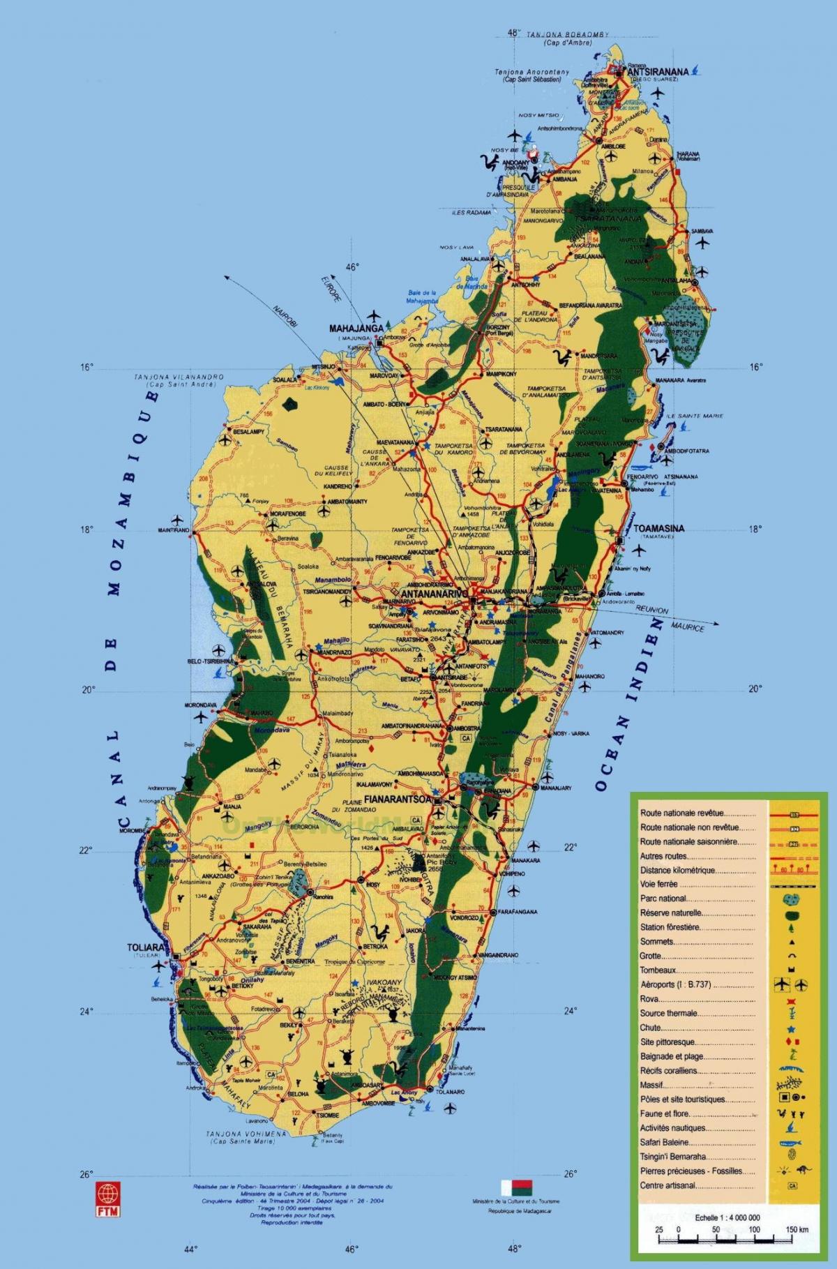 Madagaskar turistických atrakcí mapě