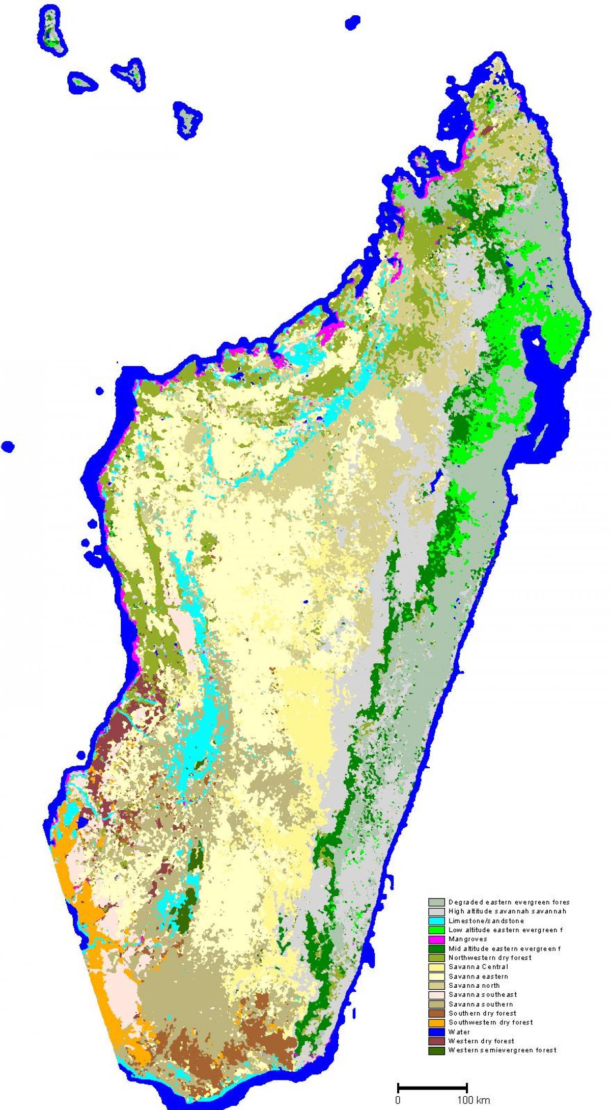 mapa Madagaskaru vegetace
