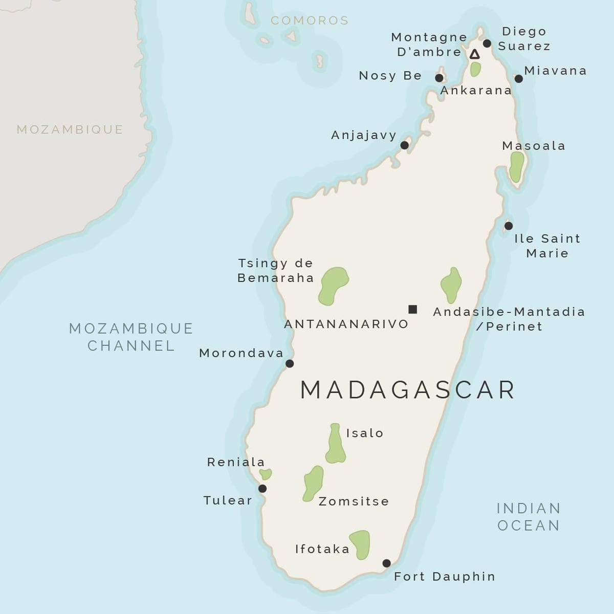 mapa Madagaskar a okolní ostrovy