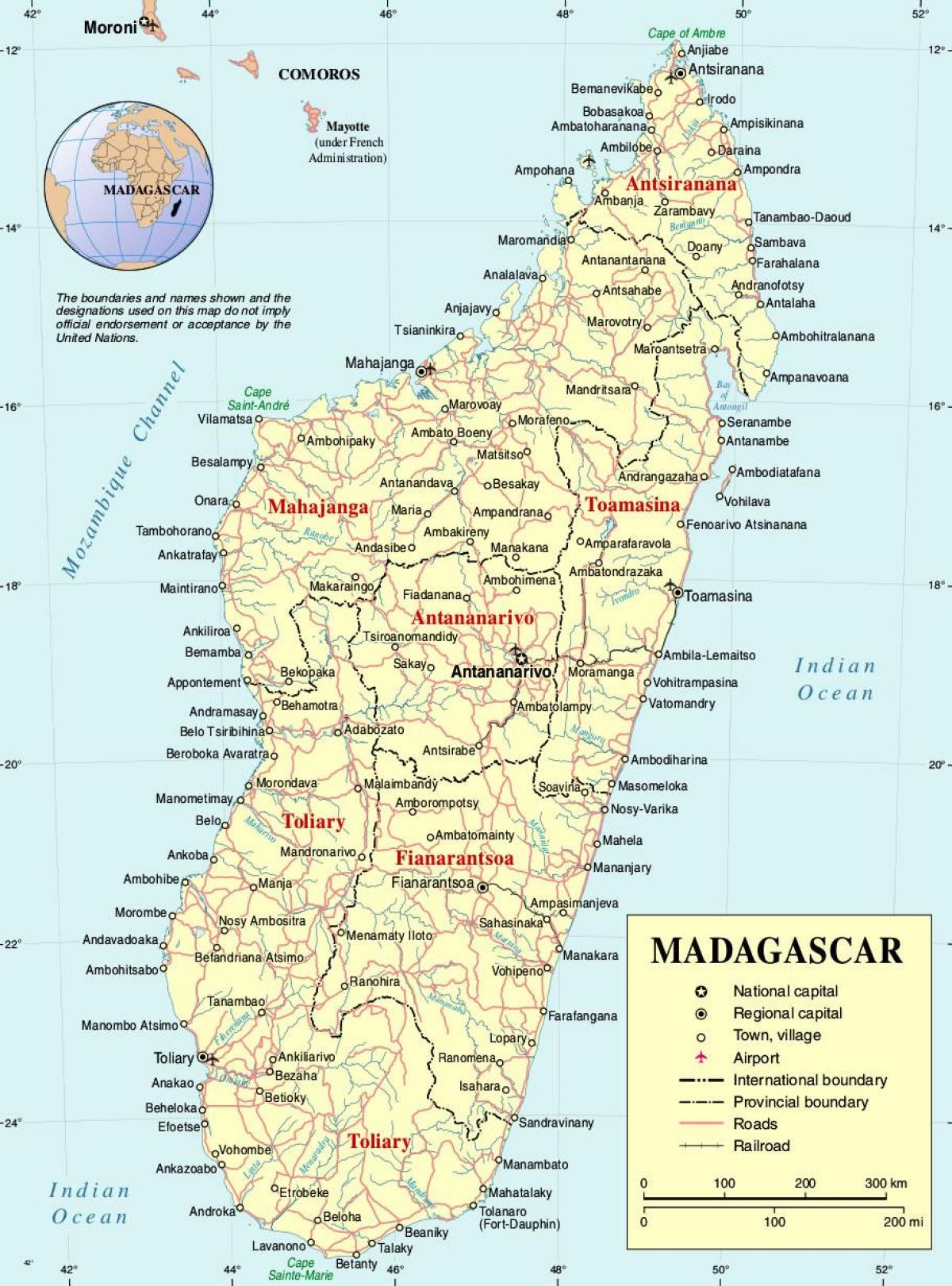 Madagaskar mapa s městy