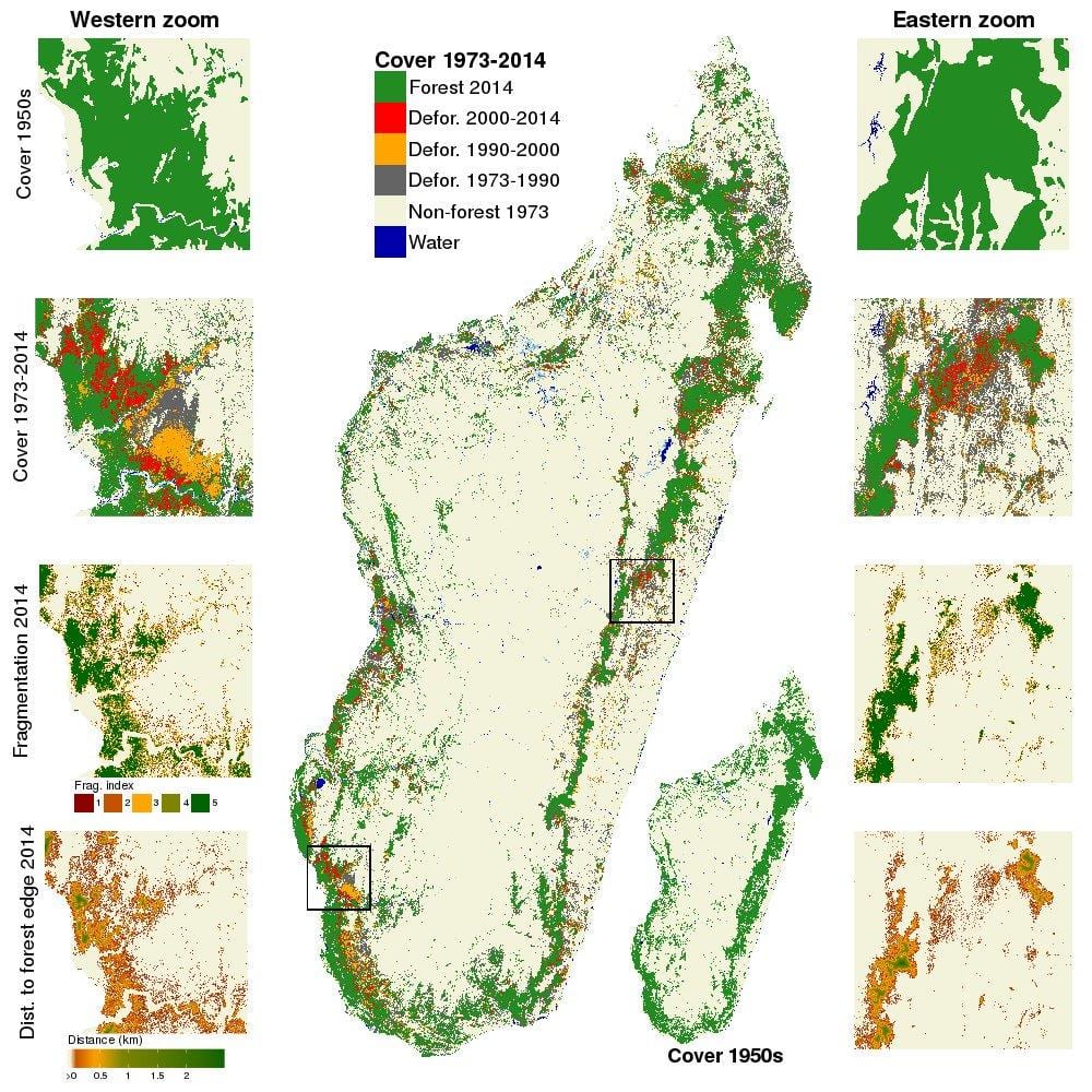 mapa odlesňování Madagaskaru