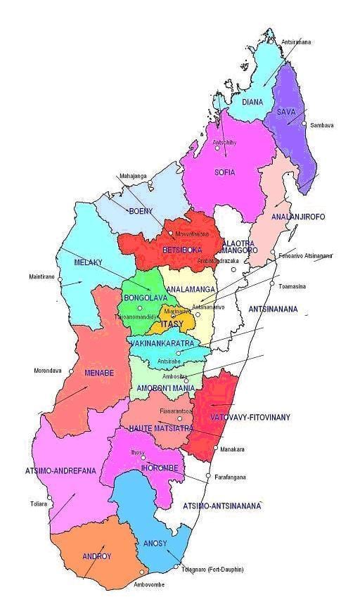 mapa Madagaskaru regionů