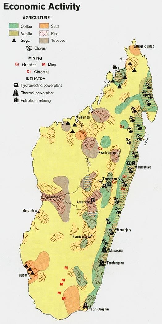 mapa Madagaskaru přírodních zdrojů