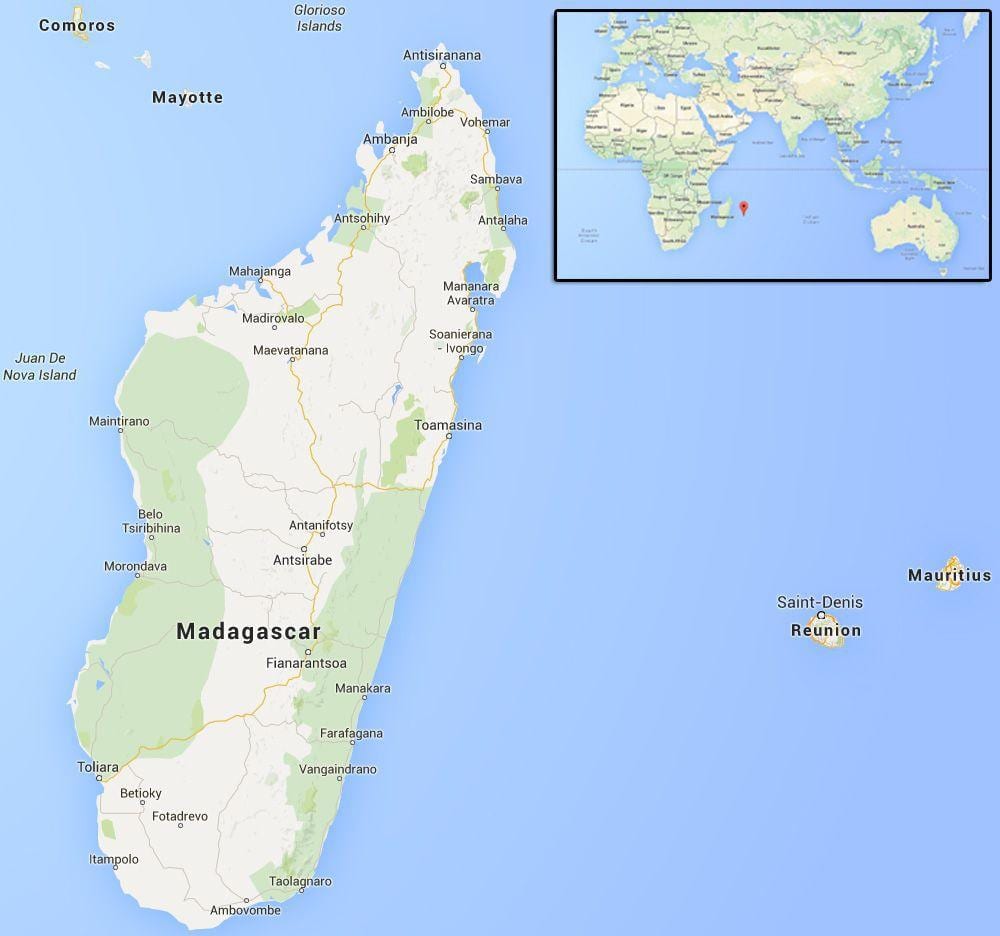 mapa ostrovy poblíž Madagaskaru