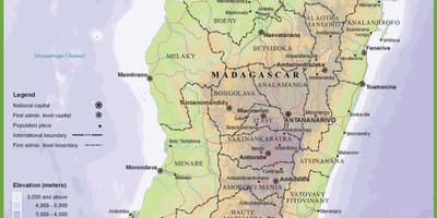 Mapa fyzická mapa Madagaskaru