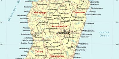 Madagaskar mapa s městy